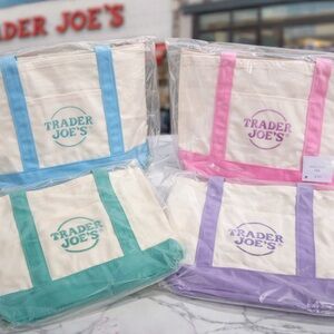 Four Colorful Trader Joe's Canvas Tote Bags
